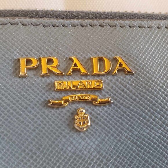 PRADA Logo Pale Blue Saffiano Leather Zip Around Long Wallet - Picture 3 of 14